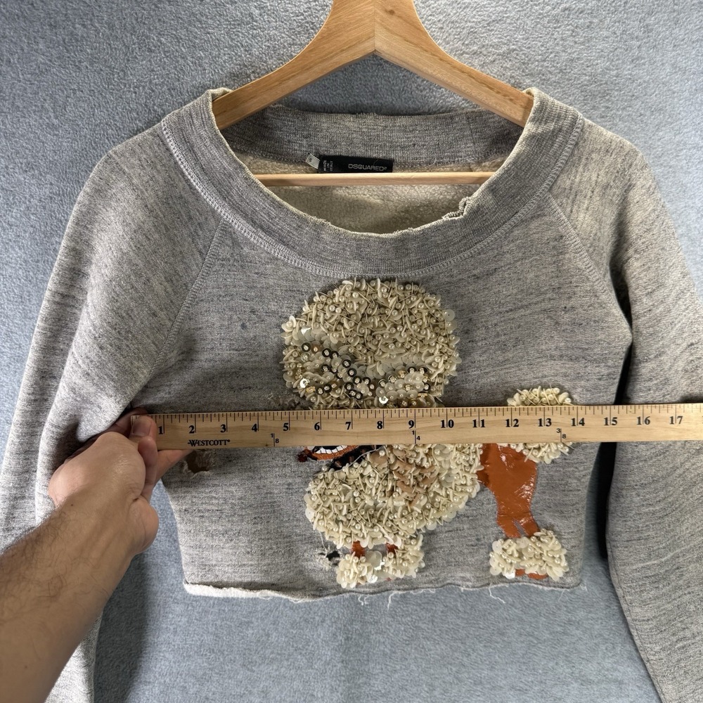 Dsquared2 Women's Distressed Cropped Sweatshirt Poodle Beaded Size Small Gray - Picture 5 of 9